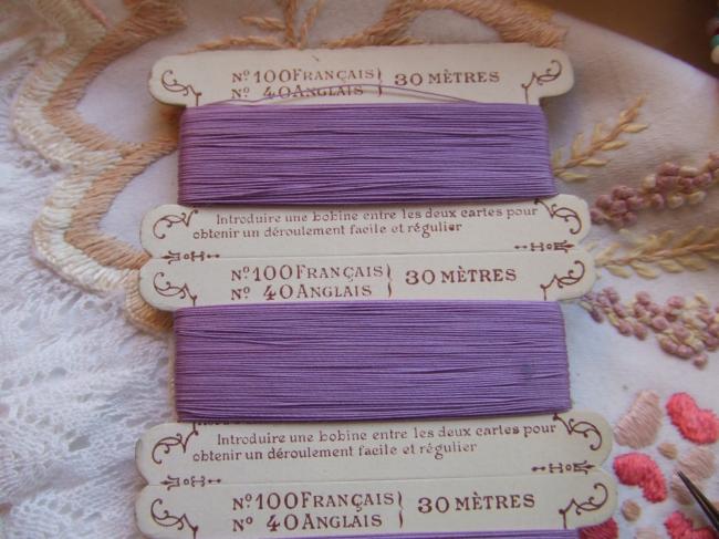 Superbe carte ancienne de cordonnet 6 fils en coton, couleur lilas, marque L.V