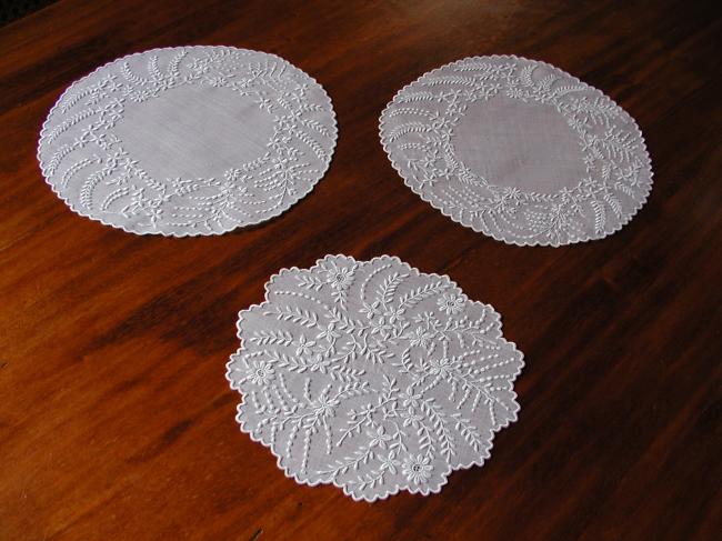 Gorgeous set of 3 doilies with lots of embroideries