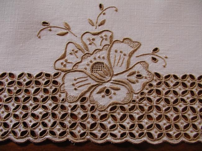 Wonderful table runner in rich Madeira embroidery 1920