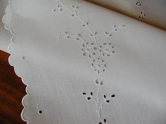 Gorgeous floral embroidered tablecloth in batiste of linen