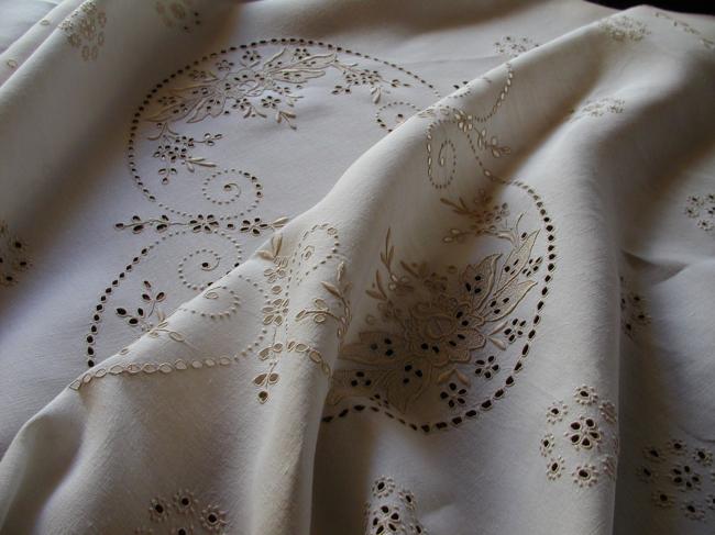 Stunning banquet tablecloth with gold  Madeira embroidery