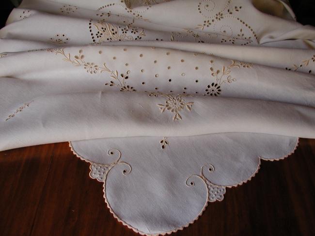 Stunning banquet tablecloth with gold  Madeira embroidery