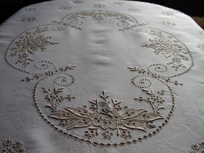 Stunning banquet tablecloth with gold  Madeira embroidery