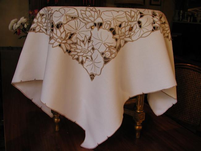 Lovely Madeira tablecloth with embroidered water lilies