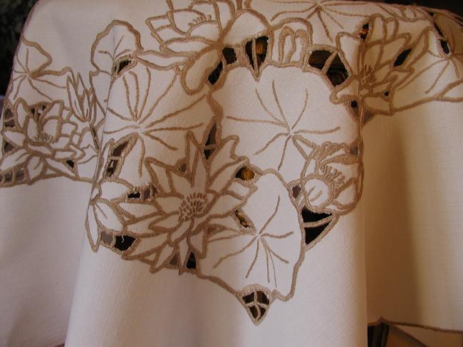 Lovely Madeira tablecloth with embroidered water lilies