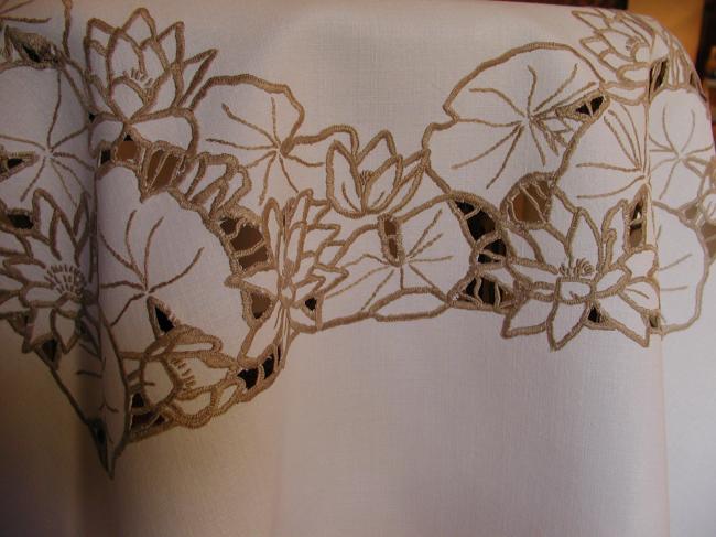 Lovely Madeira tablecloth with embroidered water lilies