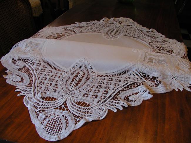 Spectacular Battenburg  tablecloth made of tapes lace