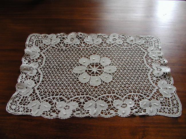 Lovely bobbin lace trolley mat, Cluny lace