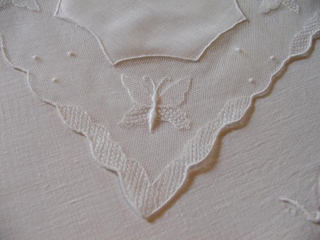 So charming doily with butterflies embroidered on net