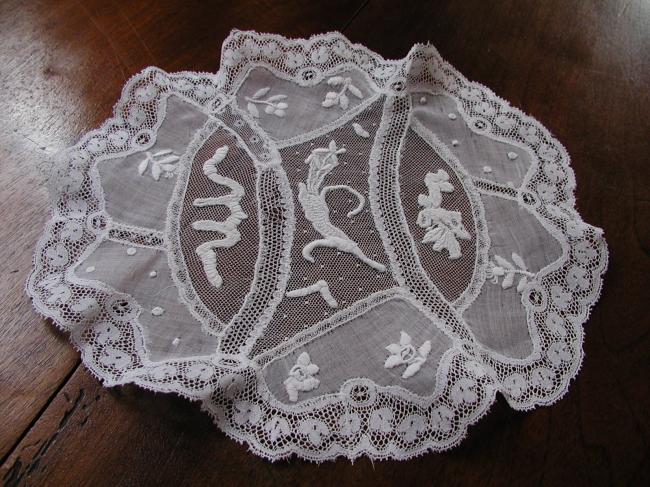 So sweet doily with net and lawn embroidered doily, Valenciennes lace