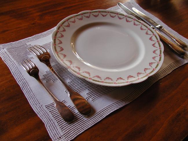 Lovely lot of 6 table mats in pure white linen with lavish Hardanger embroidery