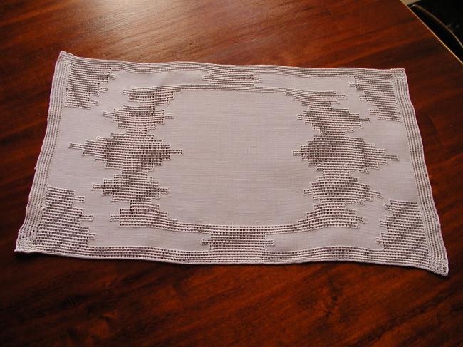 Lovely lot of 6 table mats in pure white linen with lavish Hardanger embroidery