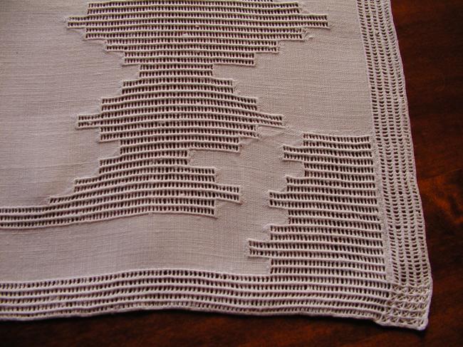 Lovely lot of 6 table mats in pure white linen with lavish Hardanger embroidery