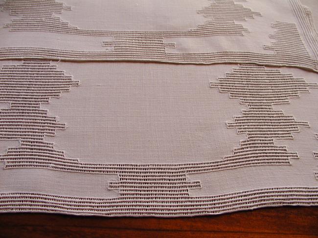 Lovely lot of 6 table mats in pure white linen with lavish Hardanger embroidery