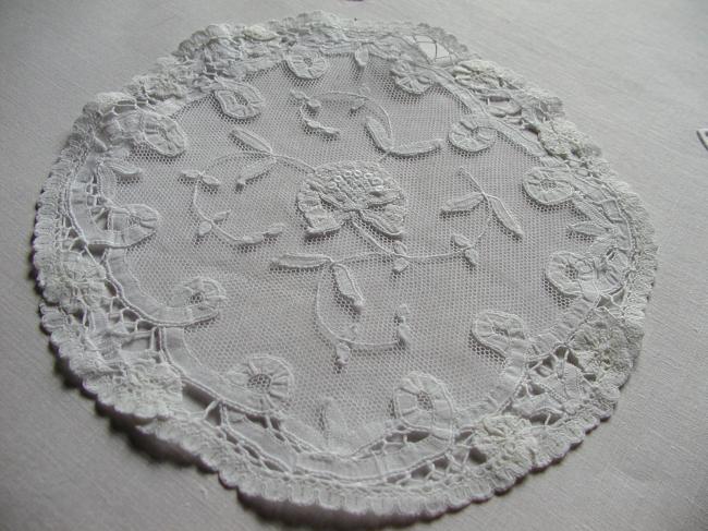 So lovely pair of embroidered net and Princess lace doilies