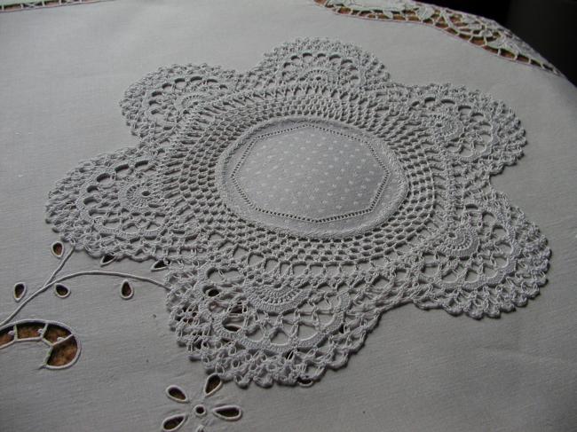 Lovely star doily with hand made crochet lace 1900