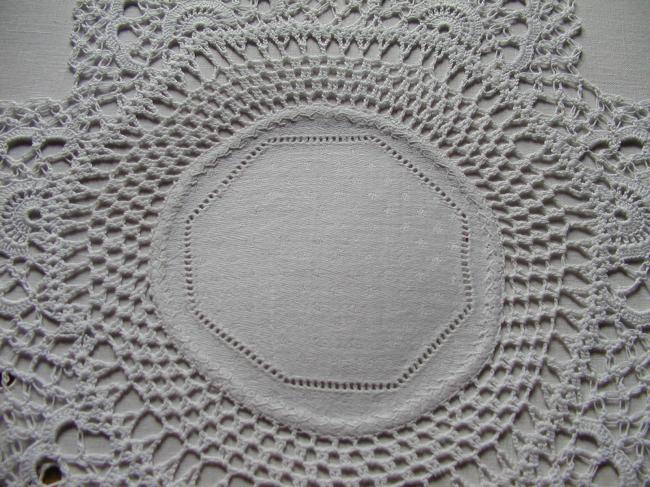 Lovely star doily with hand made crochet lace 1900