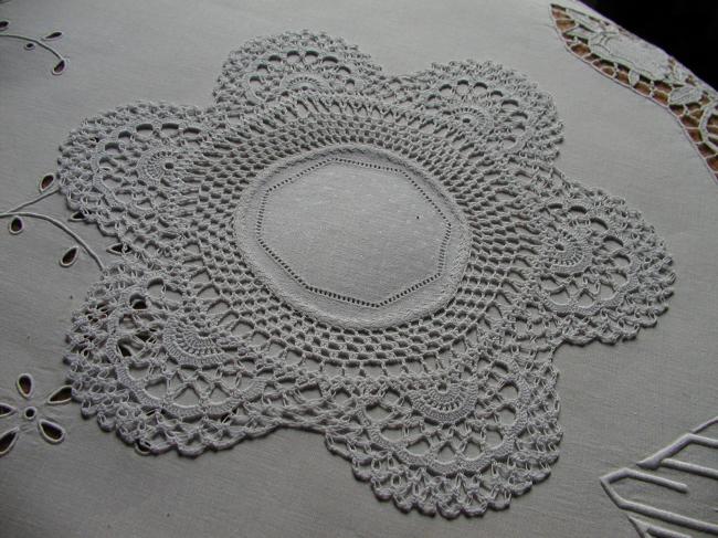 Lovely star doily with hand made crochet lace 1900