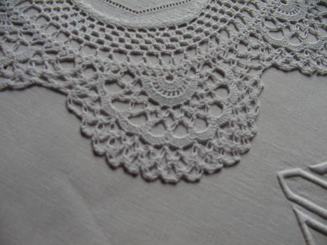 Lovely star doily with hand made crochet lace 1900