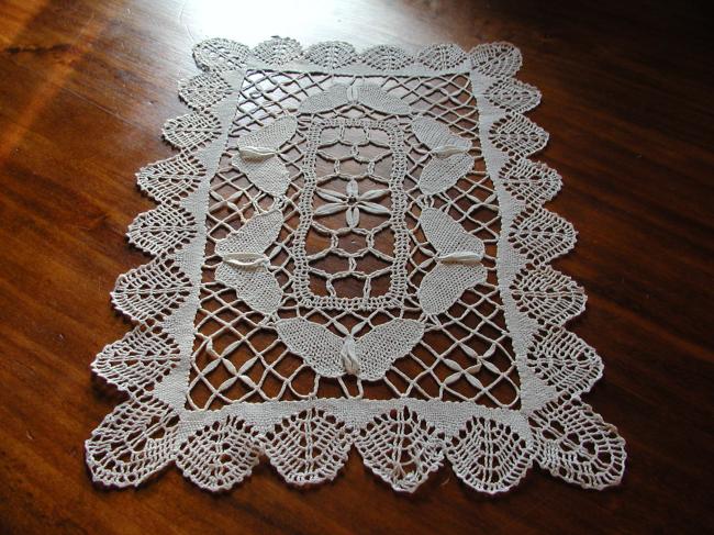 So charming  butterflies bobbin lace oblong doily