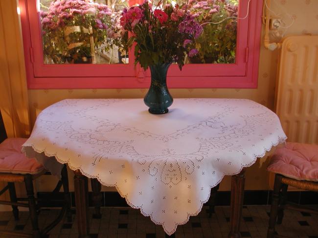 So lovely tablecloth with Hardanger embroidery