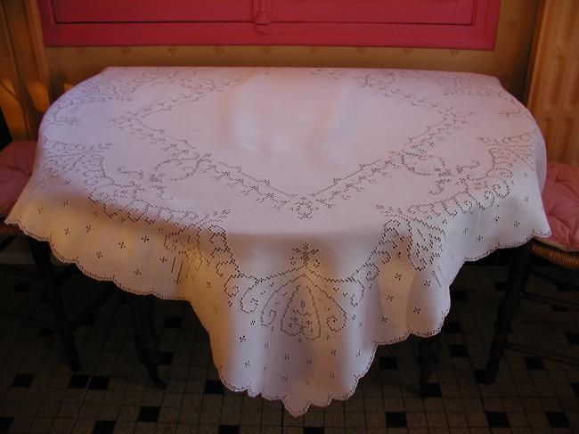 So lovely tablecloth with Hardanger embroidery