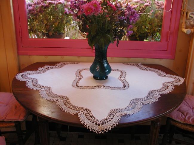 So pretty Cluny lace inserts tablecloth