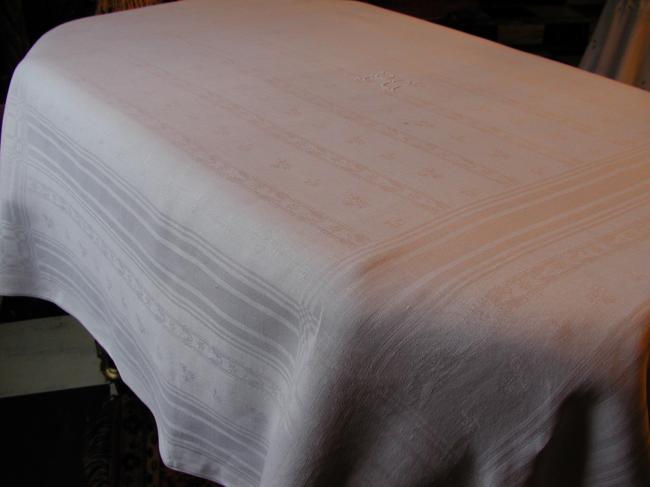 Lovely damask  tablecloth with PC embroidered monogram