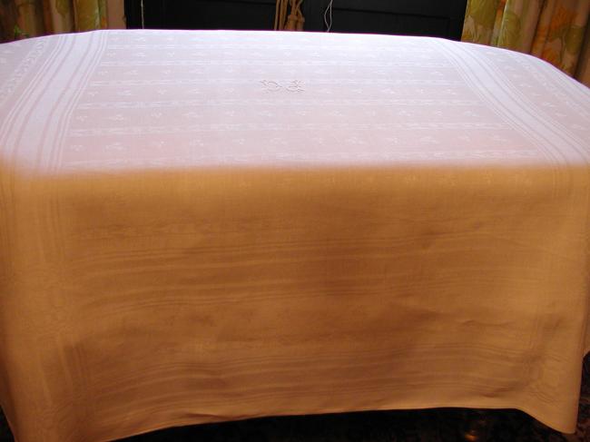 Lovely damask  tablecloth with PC embroidered monogram