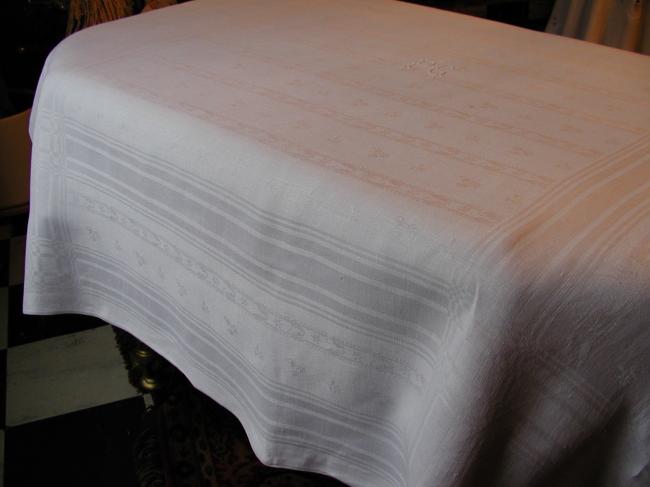 Lovely damask  tablecloth with PC embroidered monogram