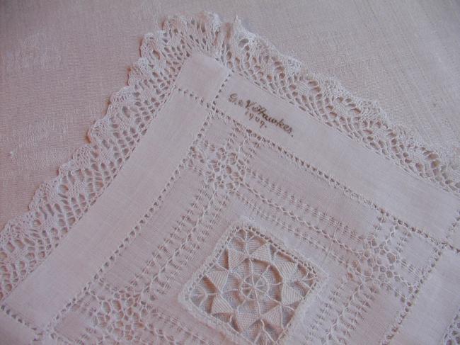 So charming doily with drawn thread works and Reticella lace 1909