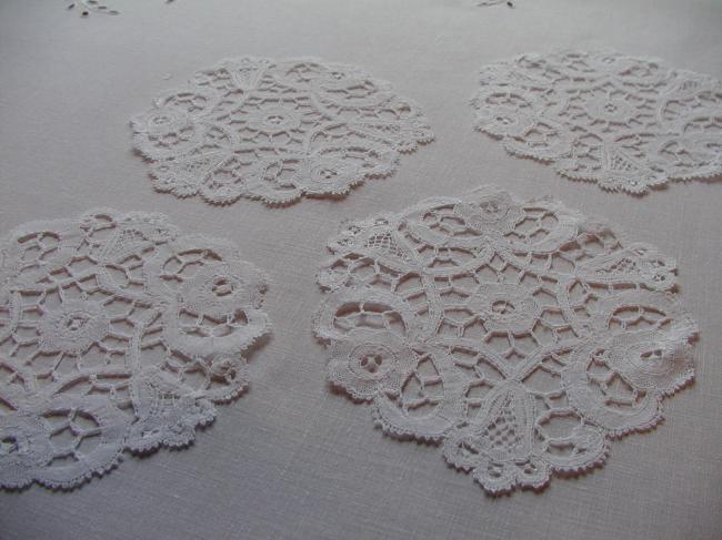 Lovely set of 4 small  round Hungary bobbin lace doilies