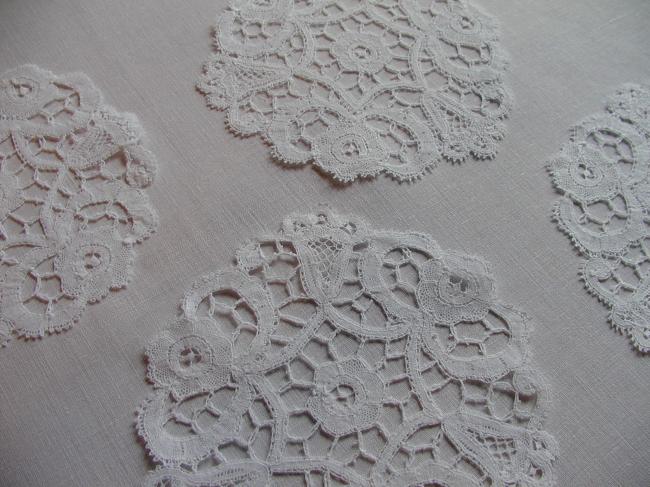 Lovely set of 4 small  round Hungary bobbin lace doilies