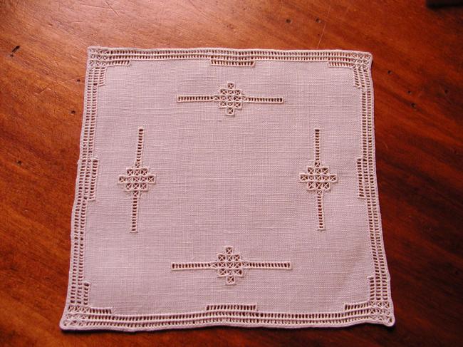 Lovely set of 6 under glass mats in Hardanger embroidery