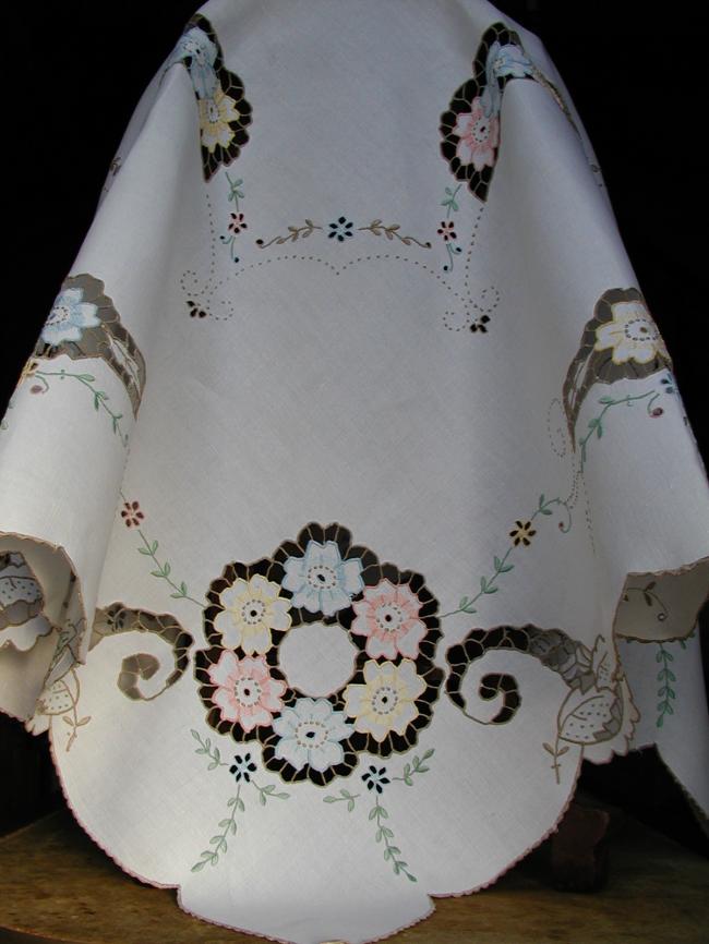 Gorgeous Colorful Madeira embroidered table Cloth.