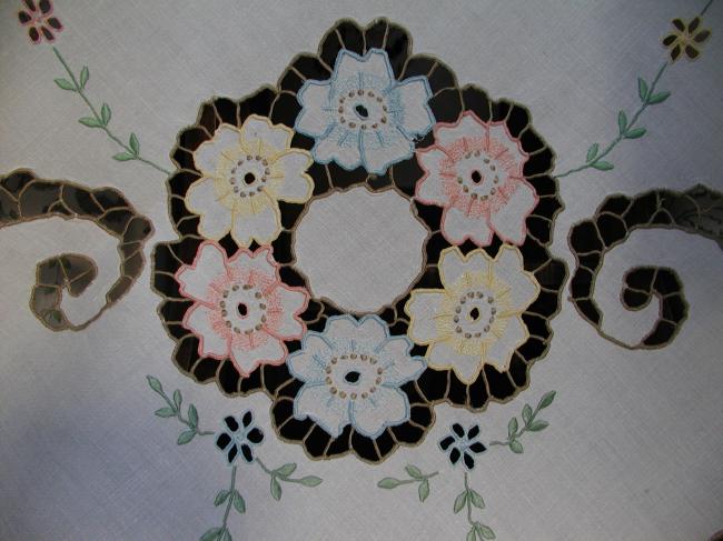 Gorgeous Colorful Madeira embroidered table Cloth.