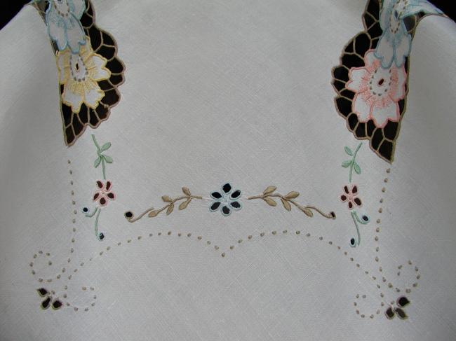 Gorgeous Colorful Madeira embroidered table Cloth.