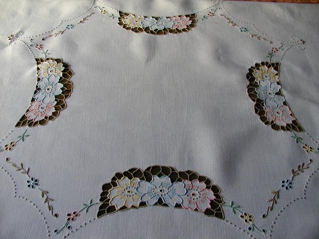 Gorgeous Colorful Madeira embroidered table Cloth.