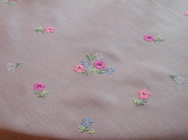 So sweet sheer organdi tablecloth with lovely embroidered flowers