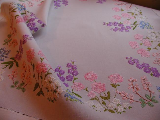 Breathtaking embroidered tablecloth with summer flowers