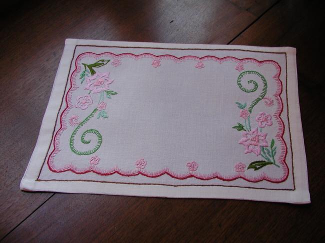 So romantic oblong small table centre with sweet pink embroidery