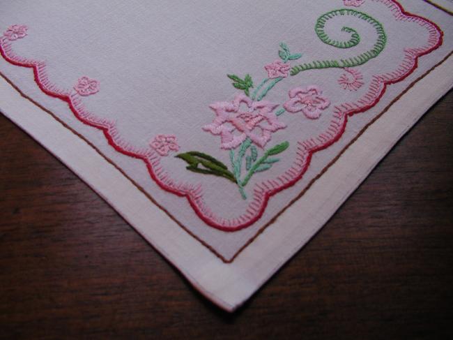 So romantic oblong small table centre with sweet pink embroidery