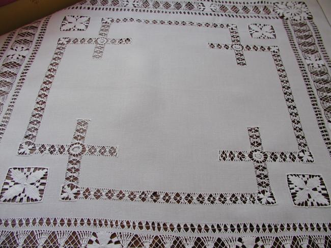 So lovely drawn thread rivers and Teneriffe embroidered tablecloth