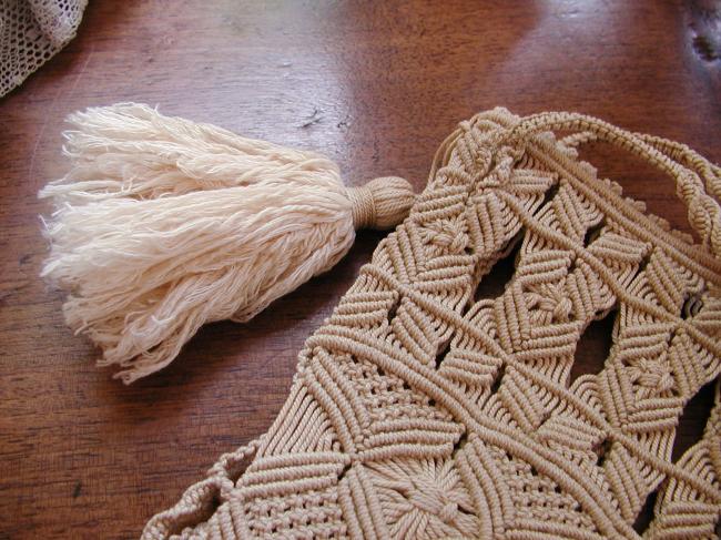 Superb antique bag in hand-made Macramé lace 1900