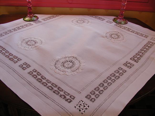 Wonderful drawn thread and Teneriff works tablecloth 1900