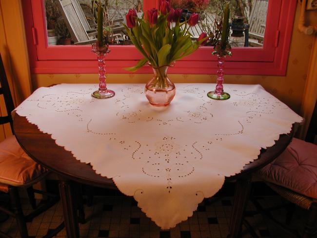 So charming little tablecloth with embroidered flowers