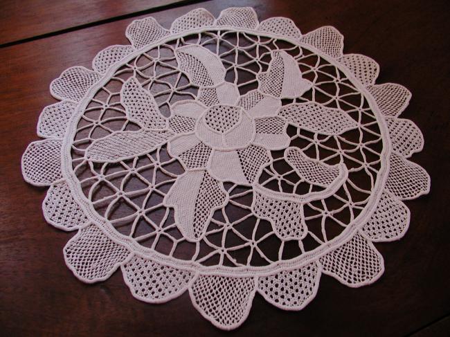 Lovely pair of  round Bologna lace doily