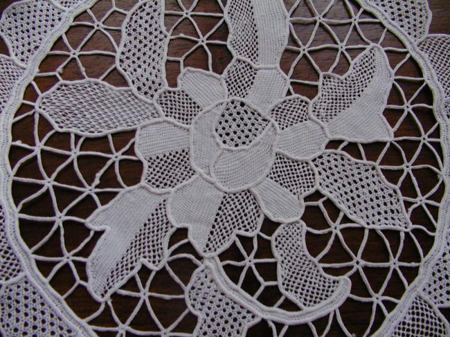 Lovely pair of  round Bologna lace doily