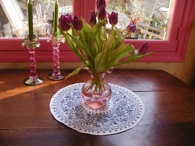 Lovely cashemire style round table centre, blue and white