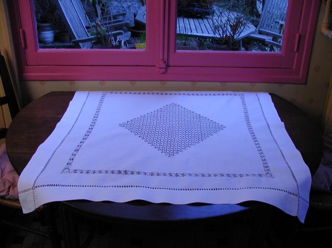 Wonderful tablecloth with large drawn thread works